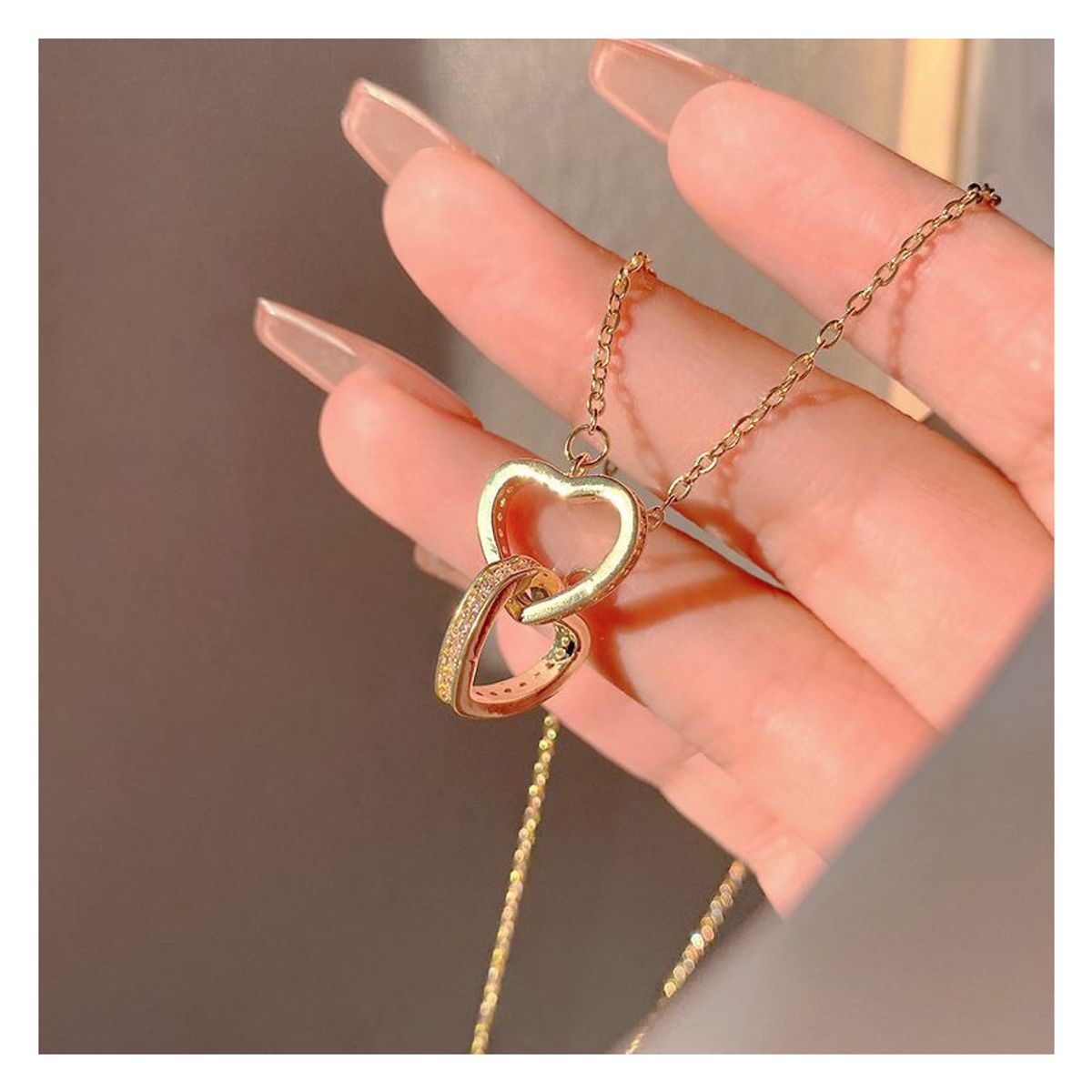 ZG JOYAS - Collar Colgante Doble Corazón Titanio Galvanizado En Oro 14k