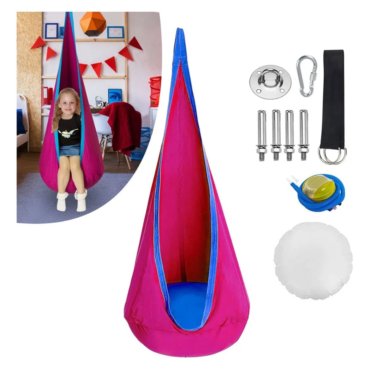 GENERICO - Columpio Sensorial Hamaca Niños Interior Y Exterio Con Cojín Color Fucsia