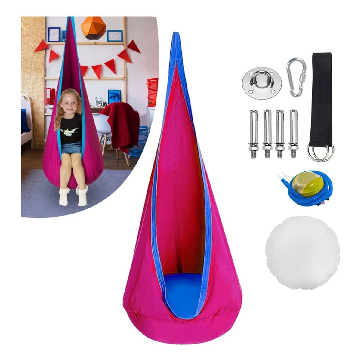 GENERICO - Columpio Sensorial Hamaca Niños Interior Y Exterio Con Cojín Color Fucsia