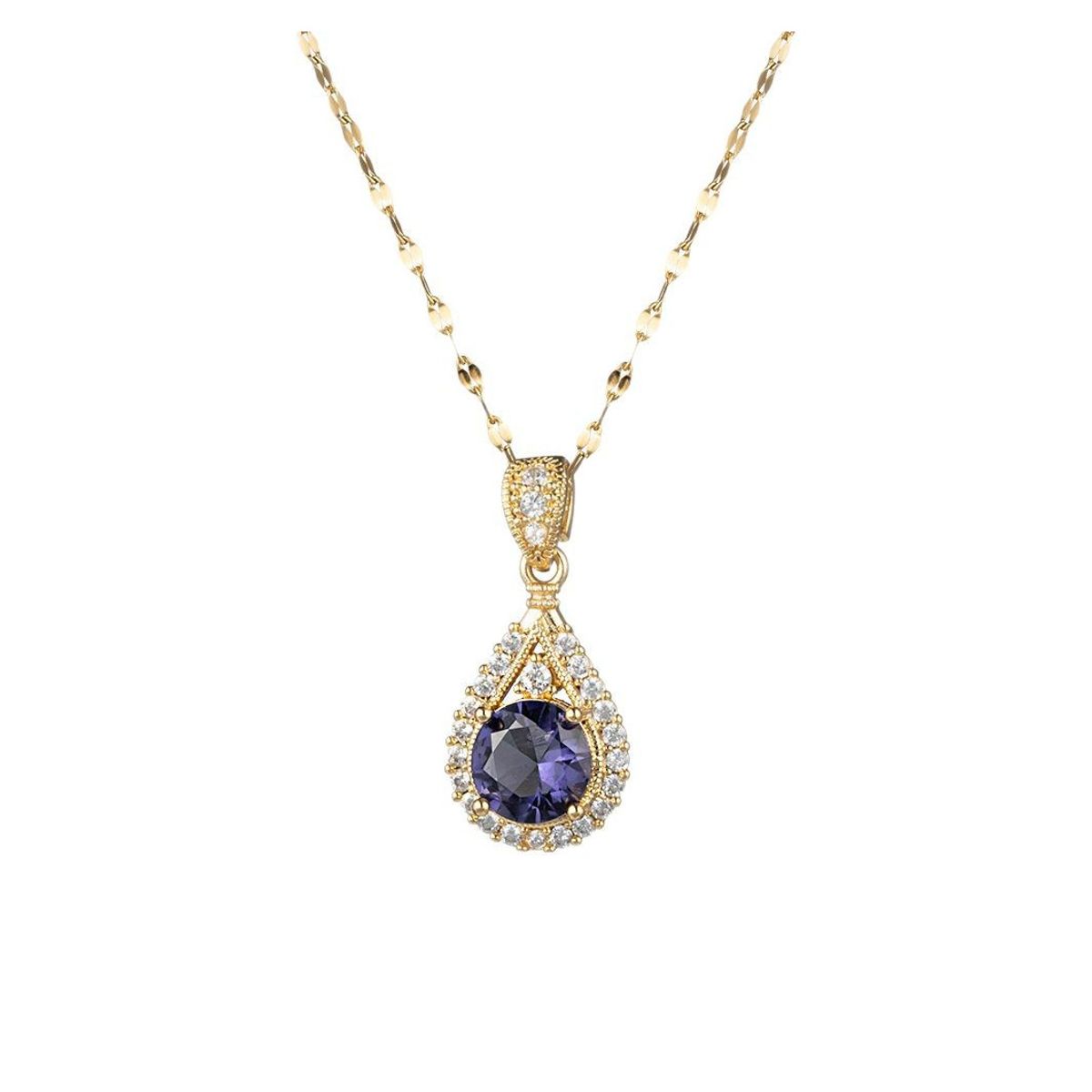 ZG JOYAS - Collar Colgante Gota Esplendor Púrpura Galvanizado En Oro 14