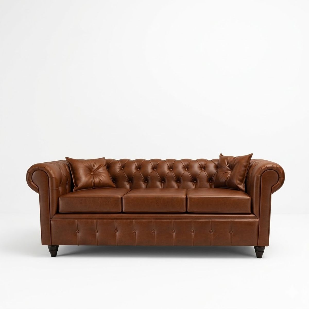 GENERICO - Sofá Chesterfield 3 Cuerpos Eco Cuero Marron