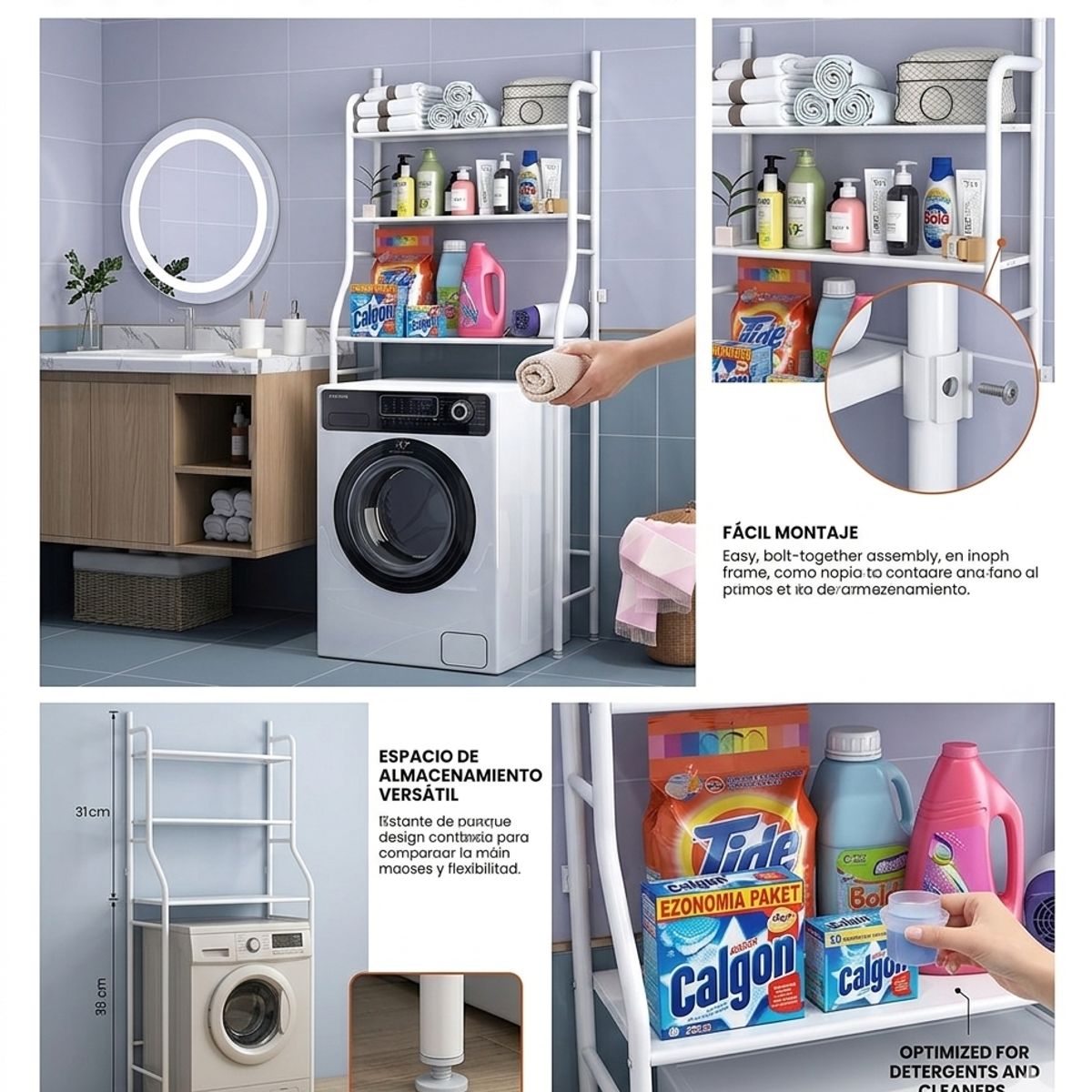 GENERICO - Estante Organizador Lavadora Estantes Blanco Aluminio