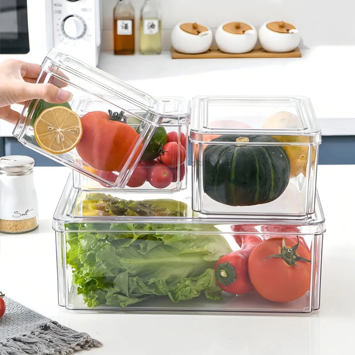 GENERICO - Organizador Refrigerador Cocina Set 7 Contenedores Con Tapa Transparente