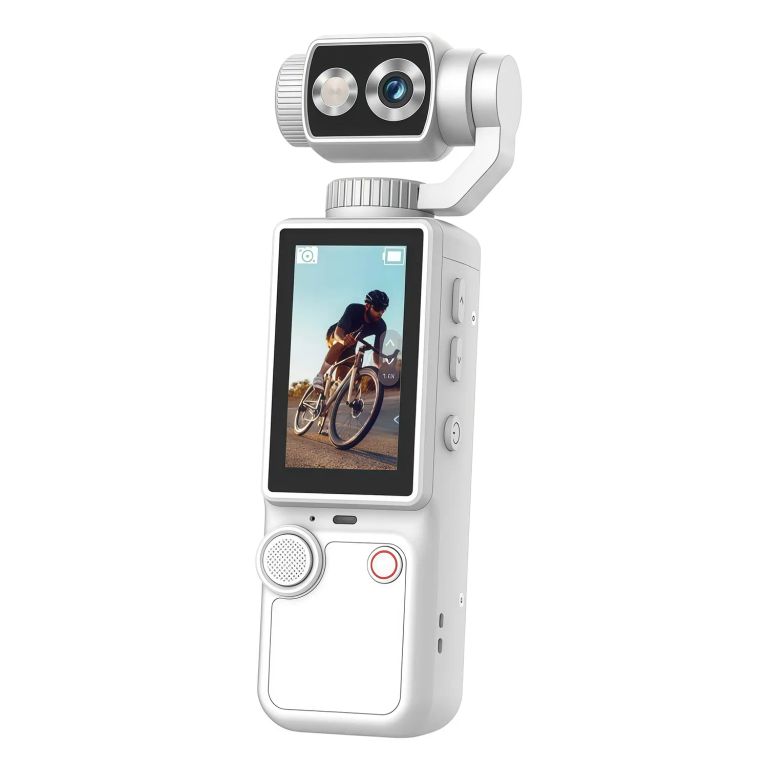 Cámara de mano 4K Lente gira 180° Luz relleno 5MP 32GB + trípode Para Vlogs · Blanco