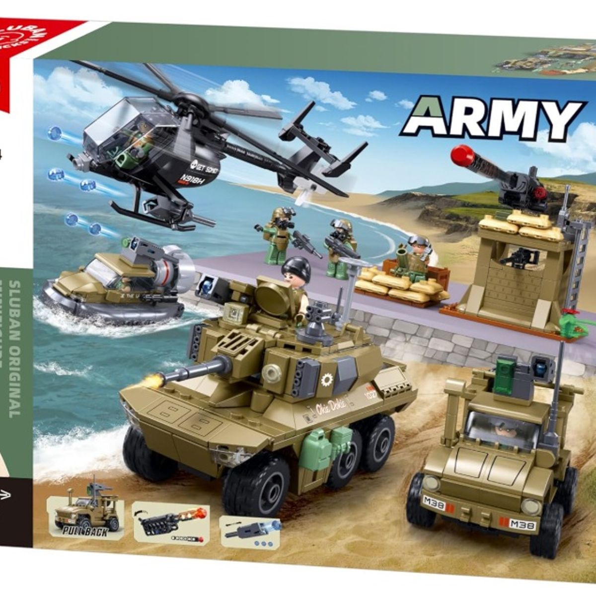 SLUBAN - Set Soldados+Tanque+Jeep JLTV+Helicoptero +Bote, Compatible Lego