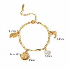 ZG JOYAS - Tobillera Mujer Verano Conchas Mar Perla Galvanizado En Oro