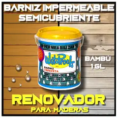 WETPROOF - BARNIZ REPARA MADERA EXTERIOR IMPERMEABLE SEMI-CUBRIENTE TAPAVETA WET PROOF® BAMBÚ 1 GALÓN