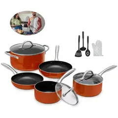MOVI - Batería Cocina Set Ollas 11 Pz Antiadherente Inducción Hogar Rojo