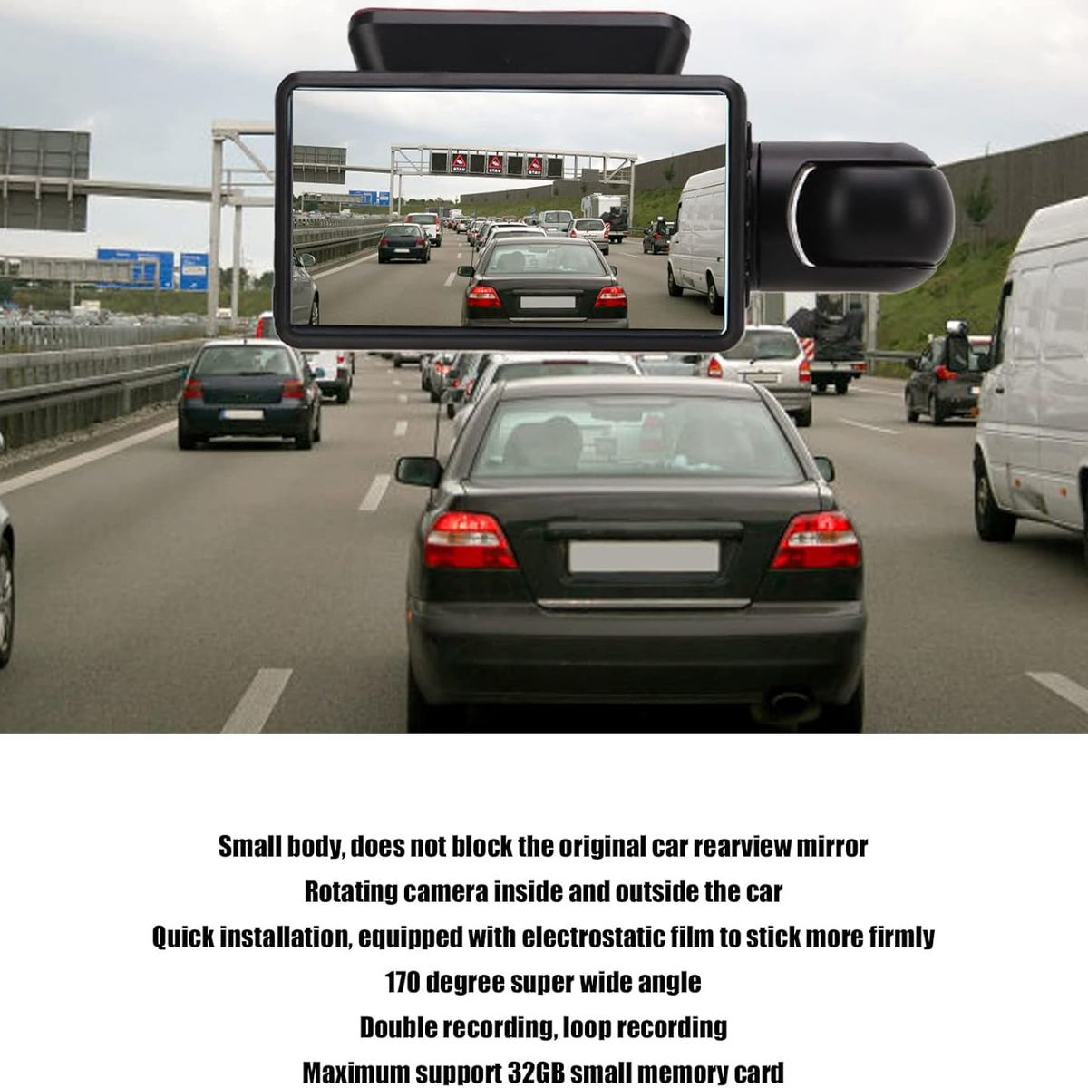 PUREPOWER - Dash CAM Full HD Dual Dashboard Car Camera, 170 Wide Angle Video Recorder Car Driving Recorder