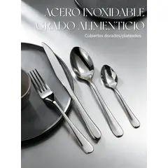 YOLIKITCHEN - Juego de Cubiertos 24pz Acero Inoxidable DoradoPlateado Caja de Regalo