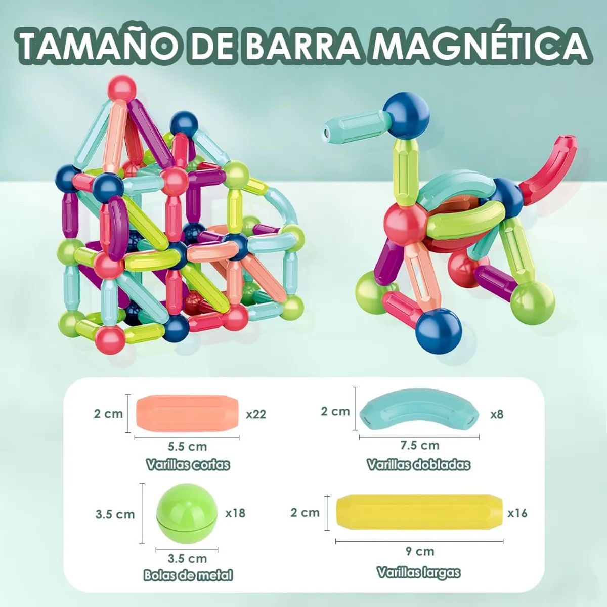 GENERICO - Juguete Didáctico 64 Bloques Construcción Varilla Magnética