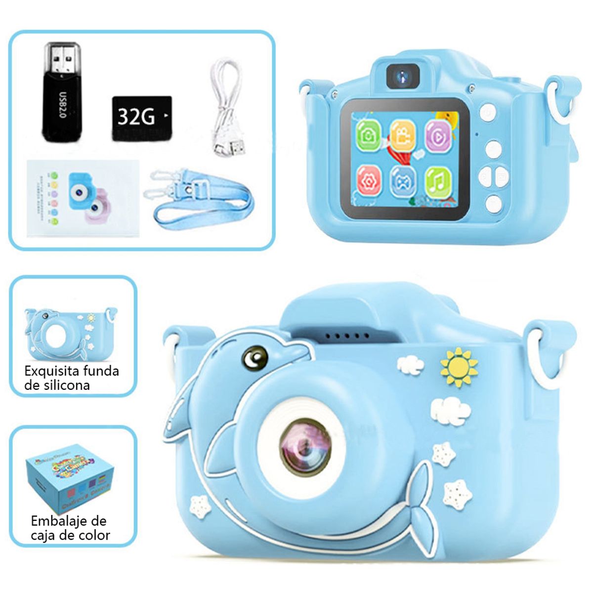 ATURE - Mini Cámara Fotográfica Digital Para Niños Con Funda Y 64 Gb