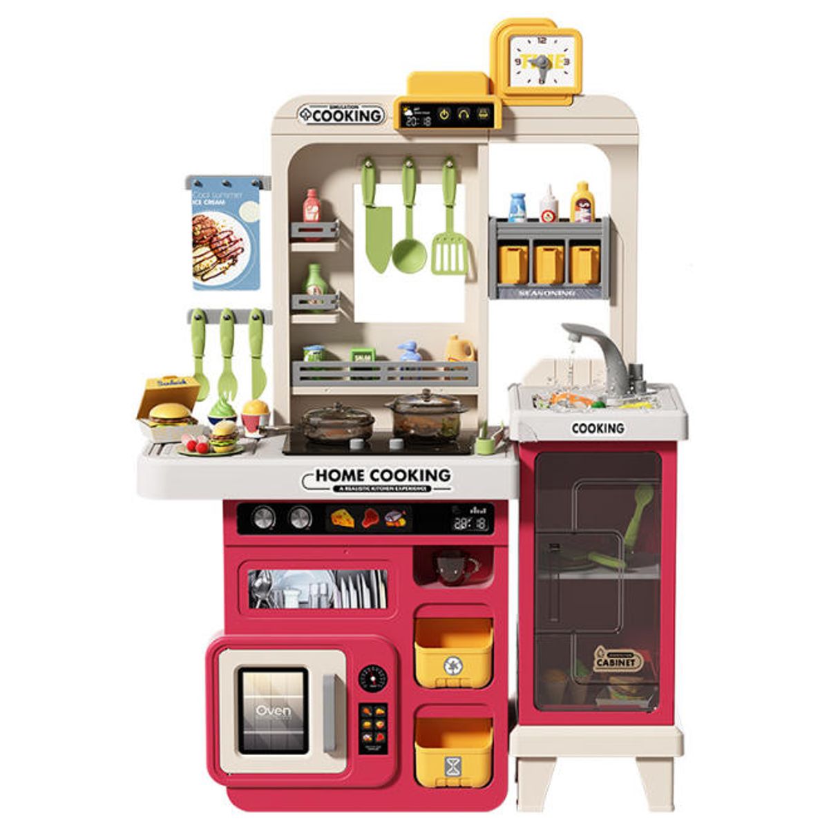 KINDA NICE - Maleta De Juguete Cocina Grande 68 Piezas Multifunción Rosa