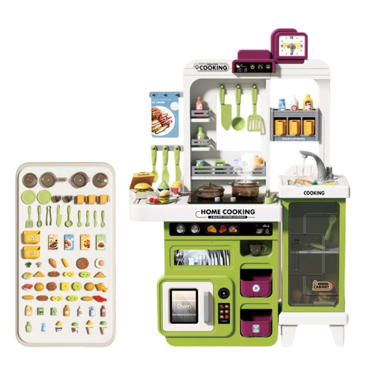 KINDA NICE - Maleta De Juguete Cocina Grande 68 Piezas Multifunción Verde