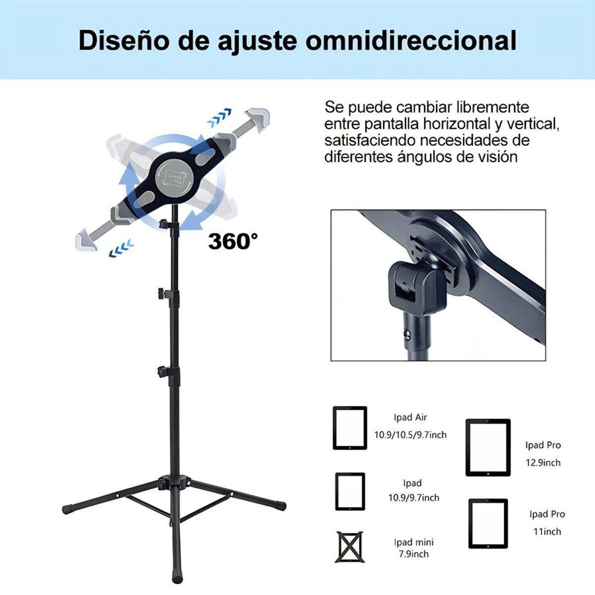 GENERICO - Trípode Soporte Para Ipad Tablet Celular Ajustable 50-135cm