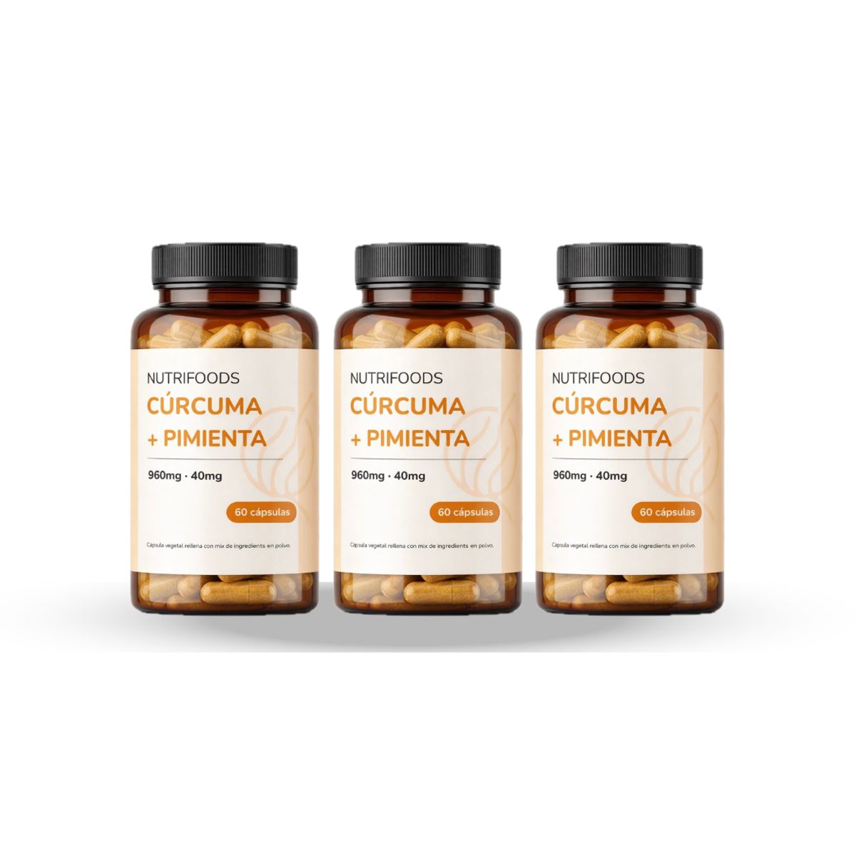 GENERICO - Pack X3 Cúrcuma + Pimienta Negra 180 Cápsulas Nutrifoods