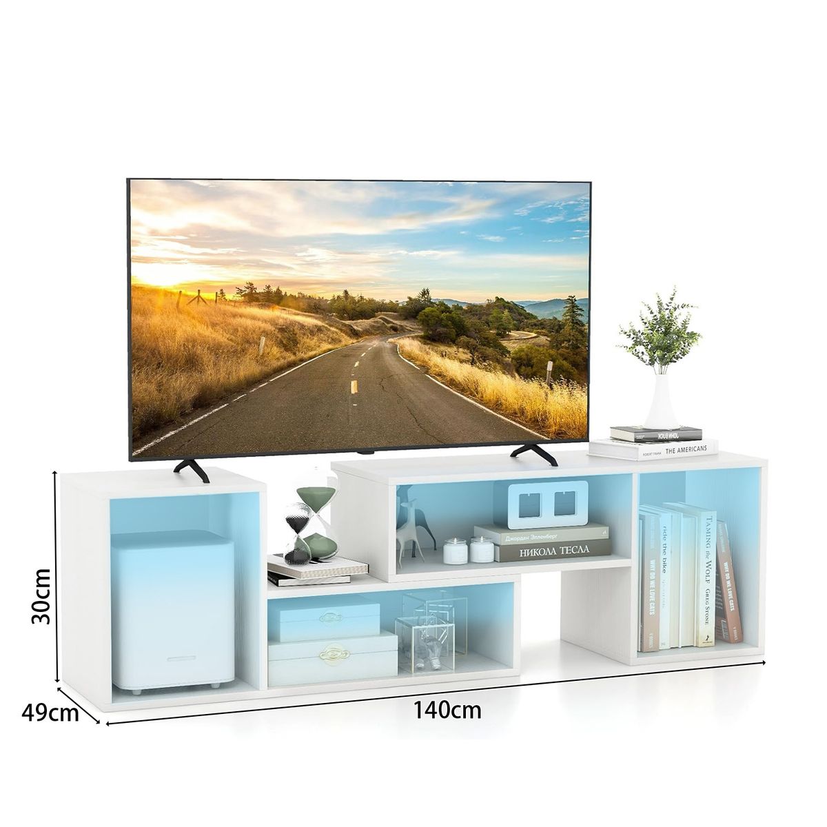 ROHE - Rack TV 55” 145x35x49cm Extensible con Luz RGB Blanco
