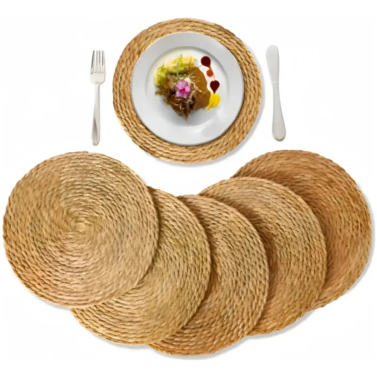VIDA BUENAS - Set 6 Individuales Mantel Fibra Natural Yute 35 Cm Pack 6