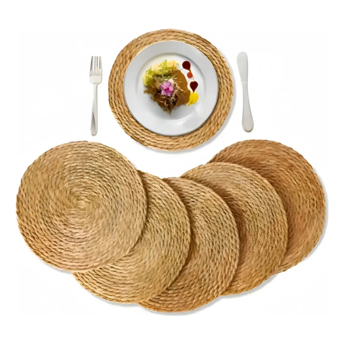 VIDA BUENAS - Set 6 Individuales Mantel Fibra Natural Yute 35 Cm Pack 6