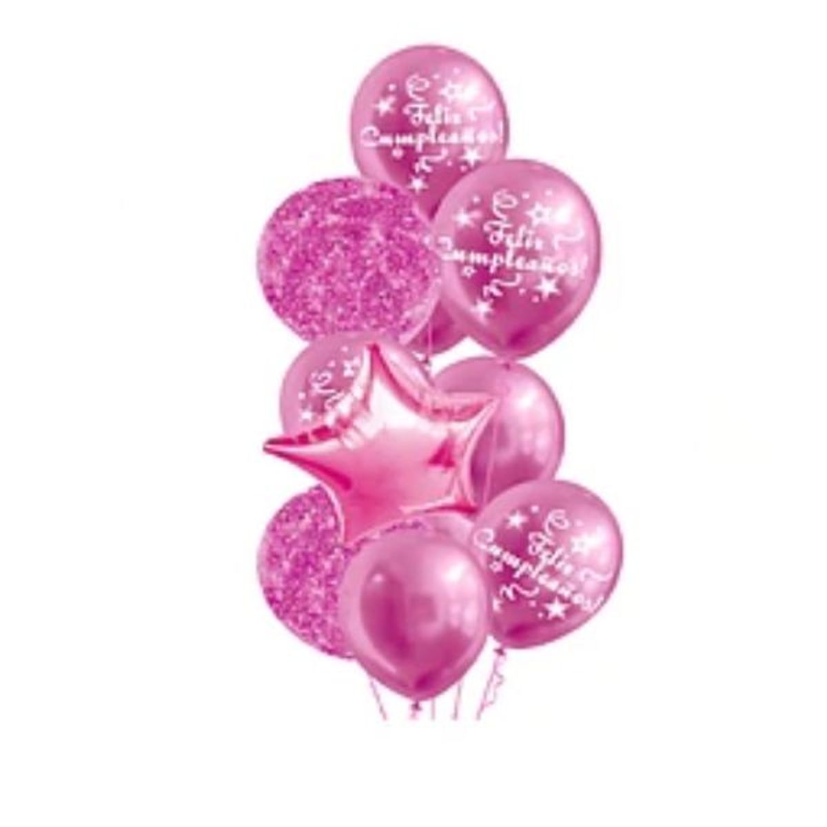 GENERICO - Set de globos latex fucsia feliz cumpleaños 11pcs