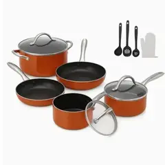 MOVI - Batería de Cocina 11 Piezas Aluminio Forjado Antiadherente Inducción Rojo