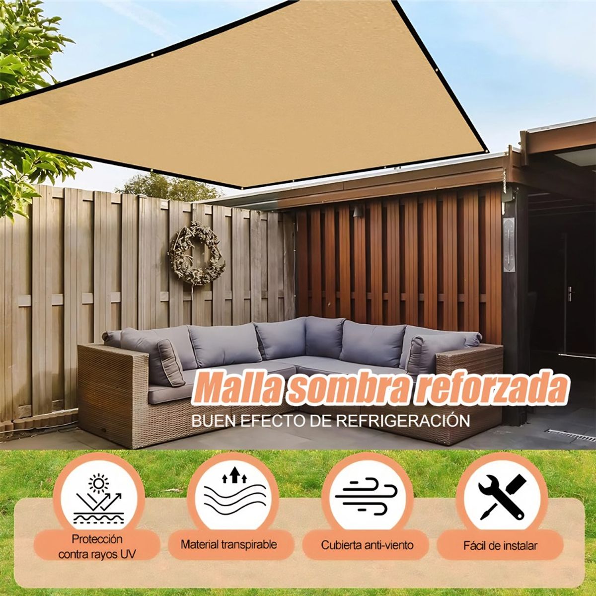 GENERICO - Toldo Vela Rectangular 4x5 Metros Vela Lona Sombreadora Neto