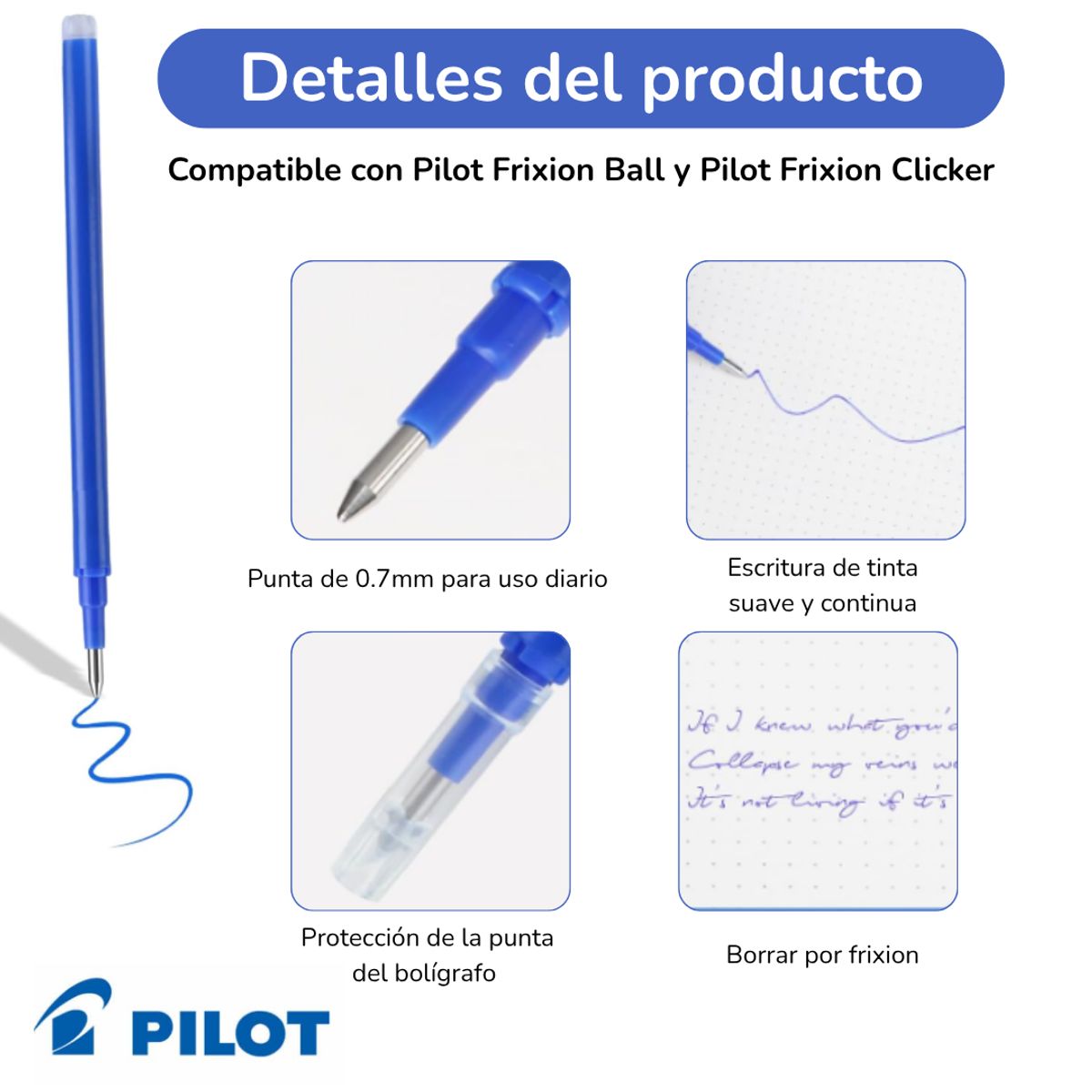 PILOT - Repuestos Tinta Gel Borrable Pilot Frixion Ball 0.7mm