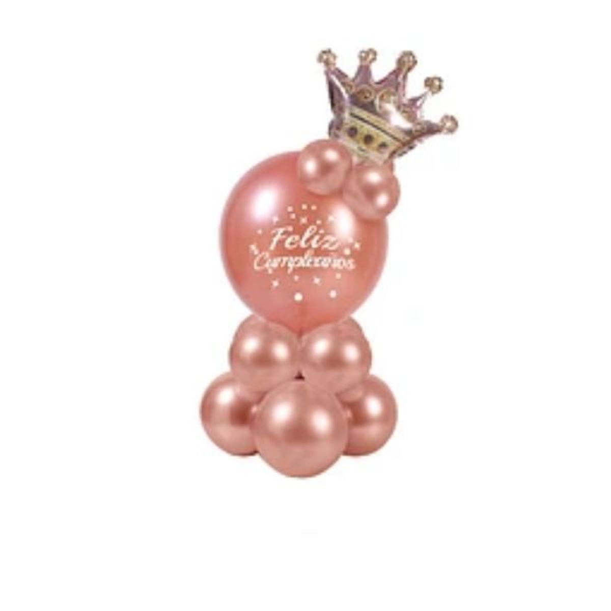 GENERICO - Set de globos oro rosa con corona 13pcs