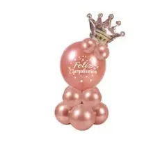 GENERICO - Set de globos oro rosa con corona 13pcs
