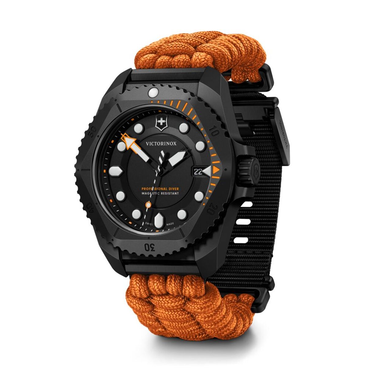 VICTORINOX - Reloj Dive Pro negro correa paracord naranjo Victorinox