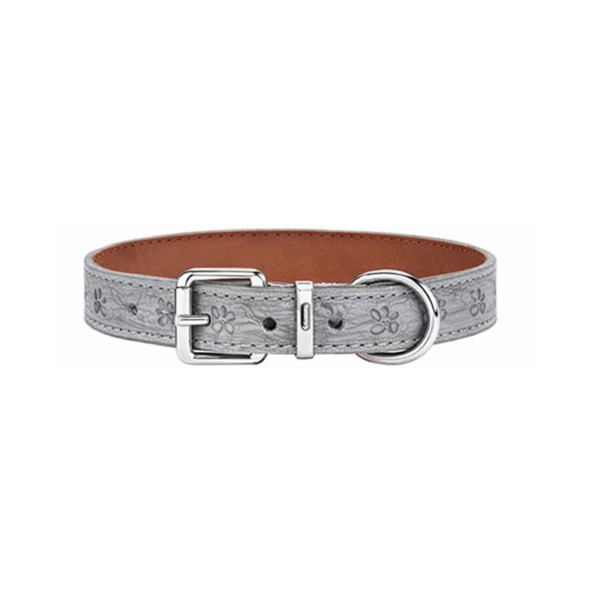 GENERICO - Collar Perro Eco Cuero 42 cm Diseño Patitas Ajustable - Gris