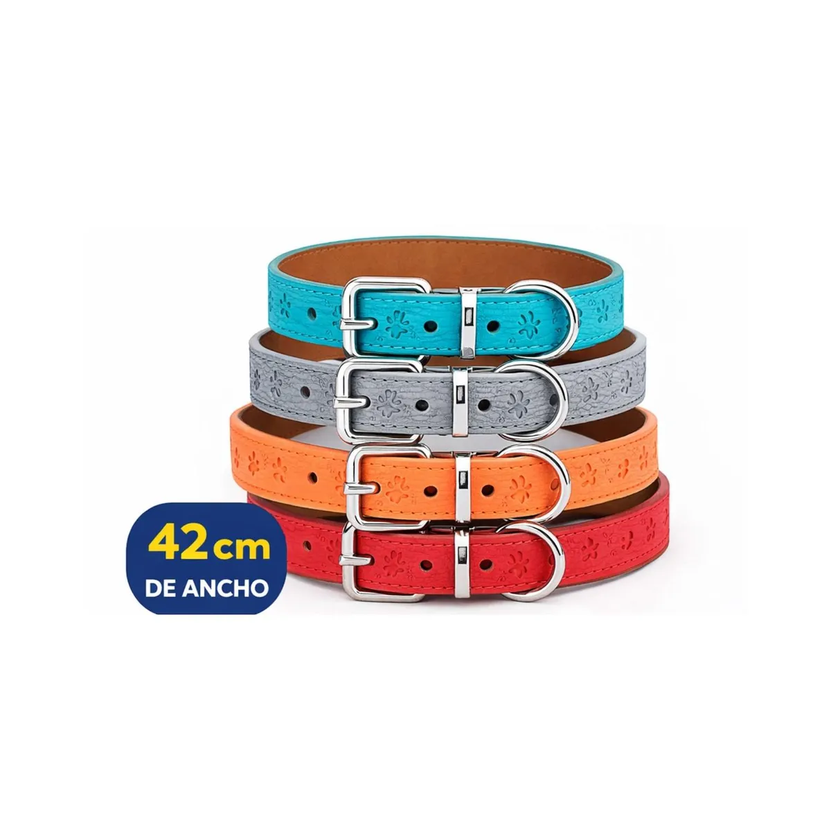 GENERICO - Collar Perro Eco Cuero 42 cm Diseño Patitas Ajustable - Naranja