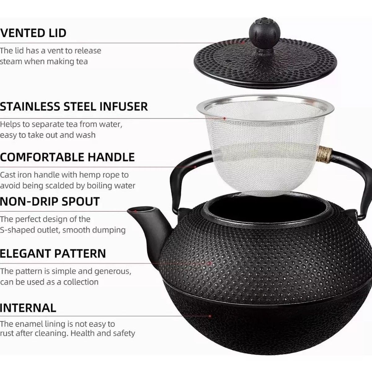 GENERICO - Tetera Hierro Fundido Japonesa Con Infusor Acero Teteras Té