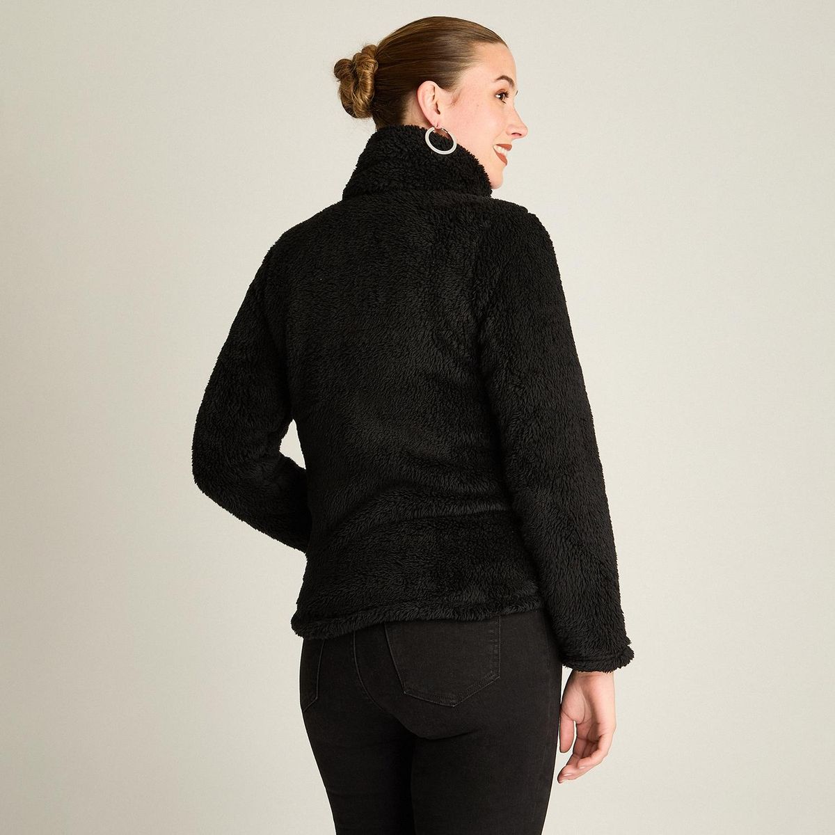 LORENZO DI PONTTI - Polerón Coral Fleece Mujer Full Zipper Efecto Piel Negro
