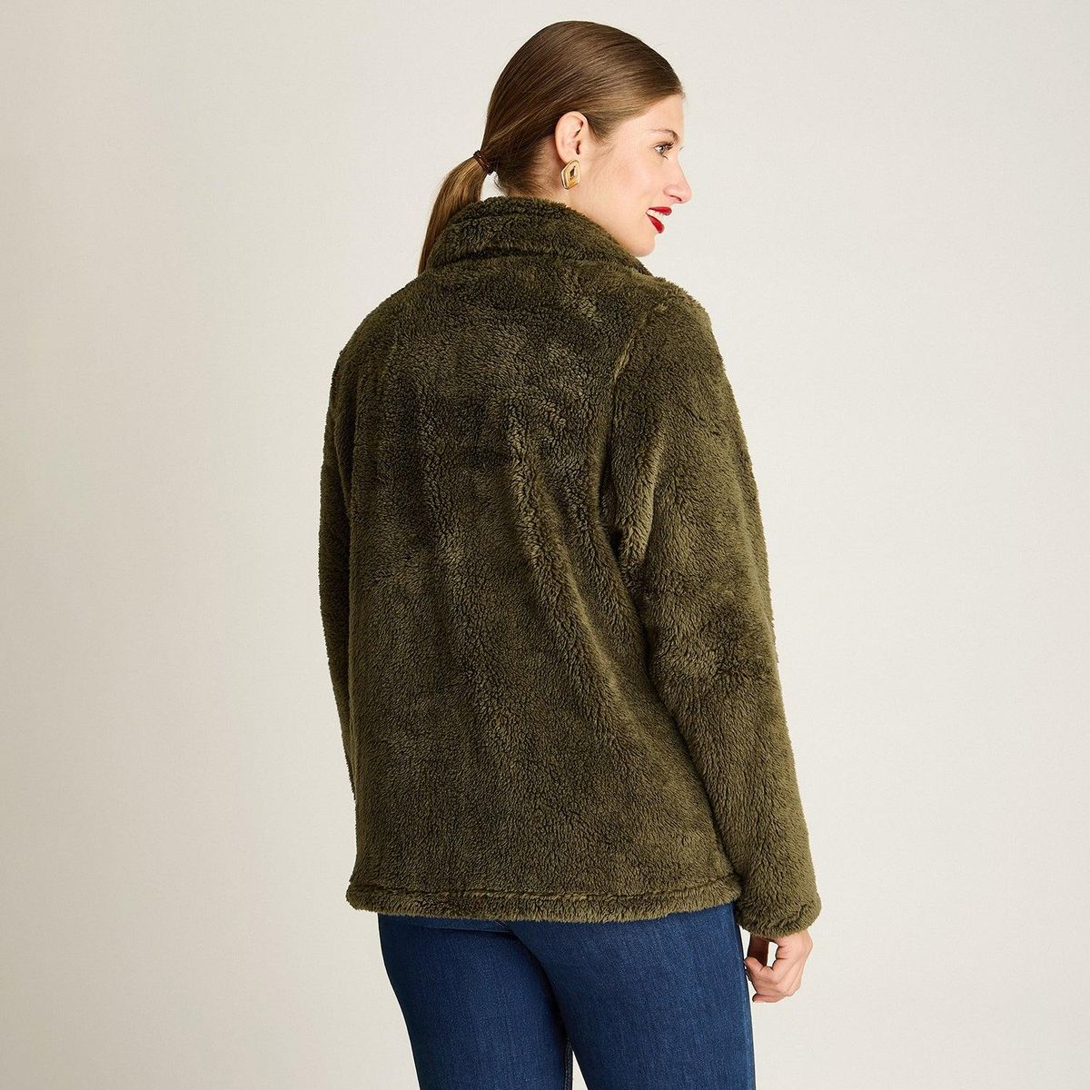 LORENZO DI PONTTI - Polerón Coral Fleece Mujer Full Zipper Efecto Piel Verde