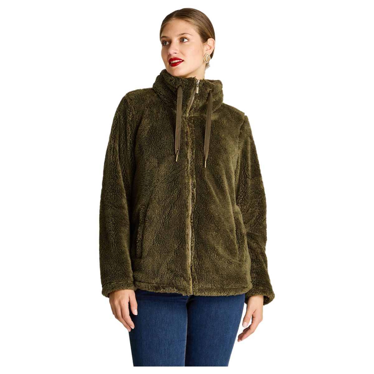 LORENZO DI PONTTI - Polerón Coral Fleece Mujer Full Zipper Efecto Piel Verde
