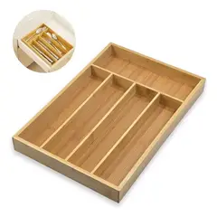 GENERICO - Organizador Cajones Bambu Para Cubiertos Bandeja Extensible