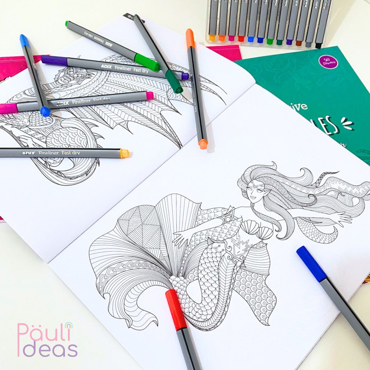 ADIX - Libro De Mándalas + 12 Lápices Fineliner Adix 0.4 Mm Colores