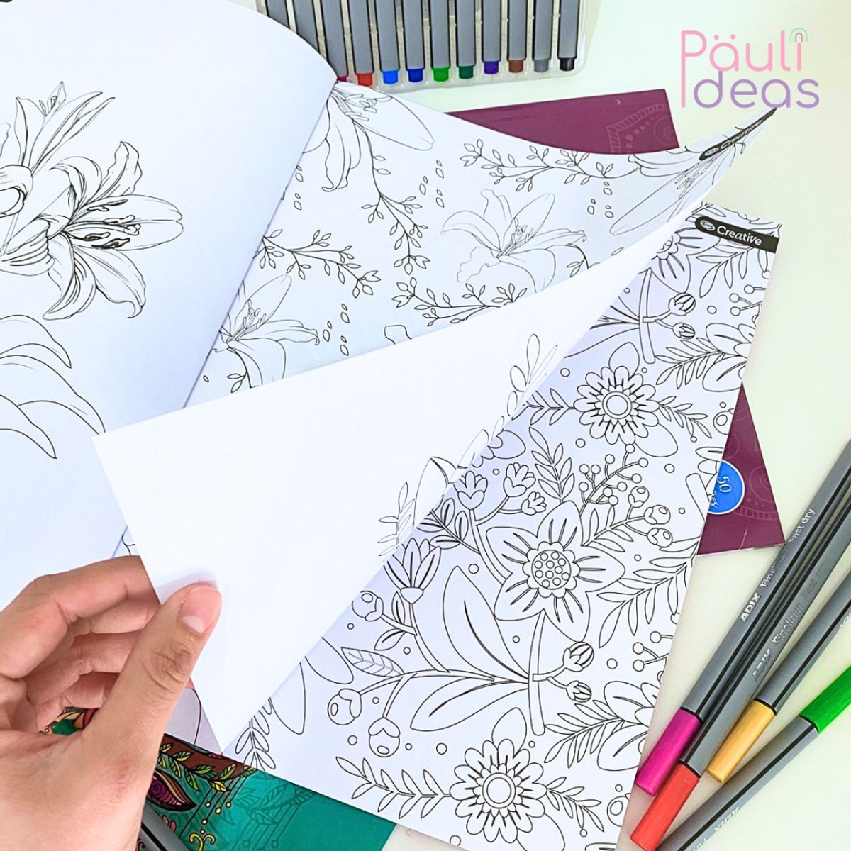 ADIX - Libro Mándala Flores + 12 Lápices Fineliner Adix 0.4 Mm