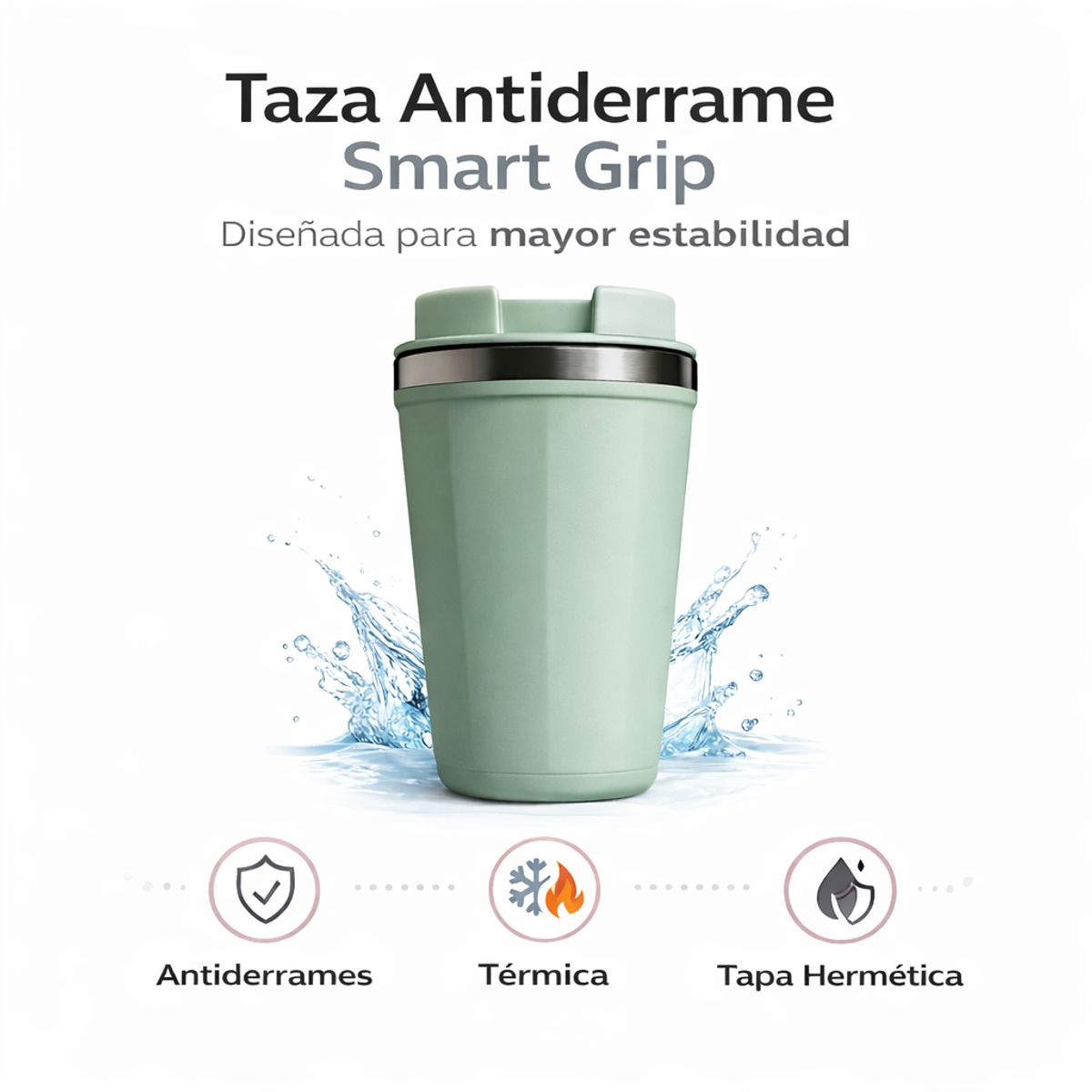 GENERICO - Mug Térmico Antivuelco Antiderrame Smart Grip 500 mL Verde