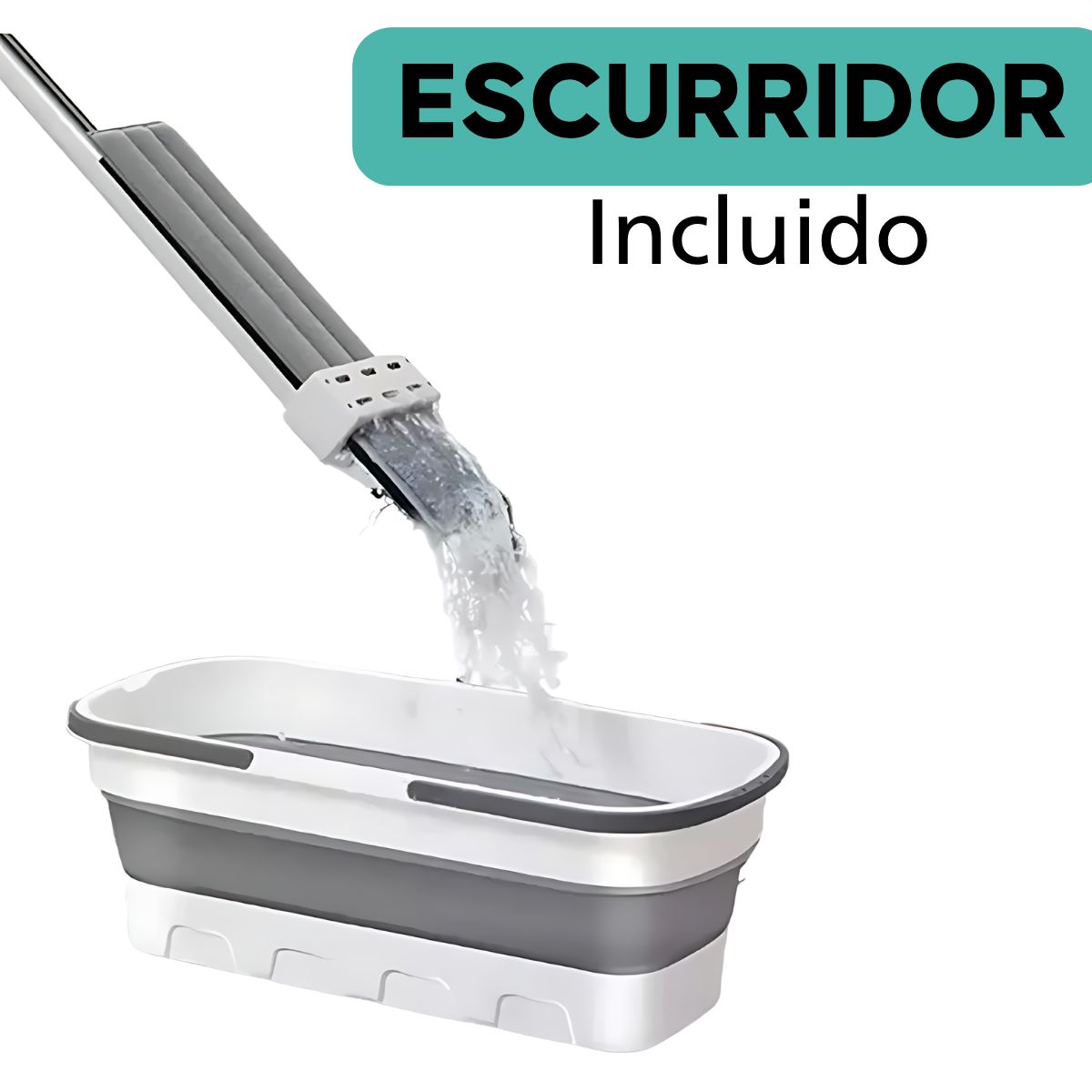 GENERICO - Mopa Plana Microfibra Con Balde Plegable Escurridor Incluido