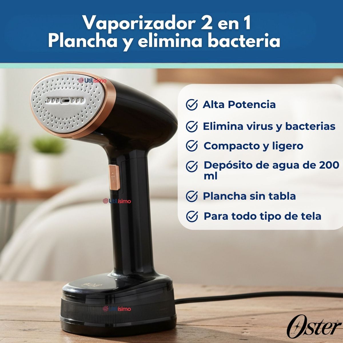 OSTER - Vaporizador de prendas de mano plegable GCSTFS300