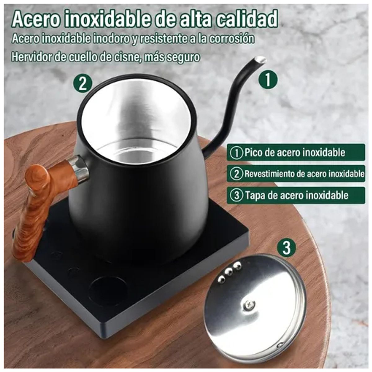 EVERSO - Hervidor Electrico Inteligente 1litros Acero Inoxidable 304