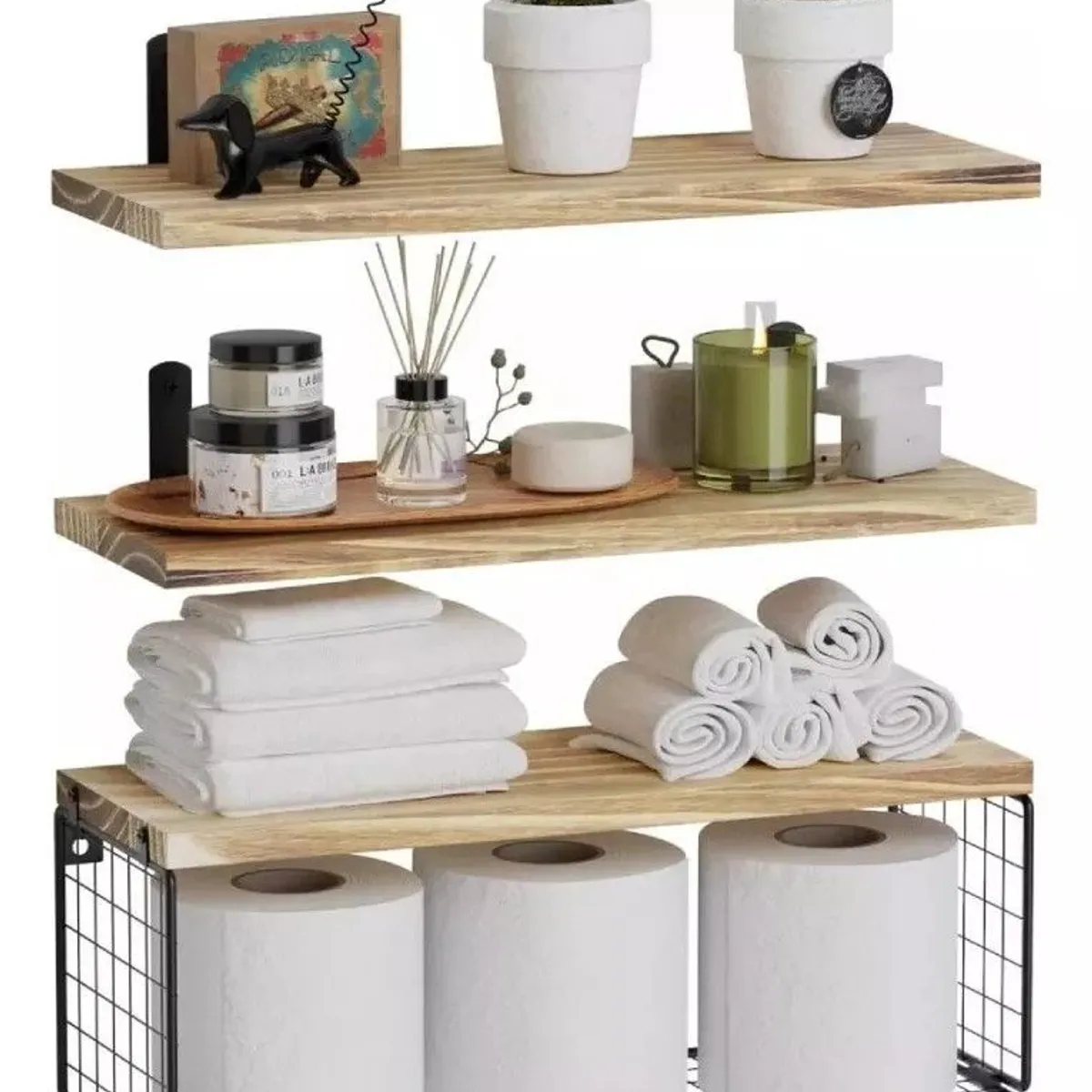 GENERICO - Repisas Flotantes De Madera Modernas X3 Con Reja 100% Pino