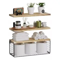 GENERICO - Repisas Flotantes De Madera Modernas X3 Con Reja 100% Pino