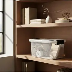 GENERICO - Caja Organizadora Plástica 42x30x25cm Con Tapa Y Broches 20l