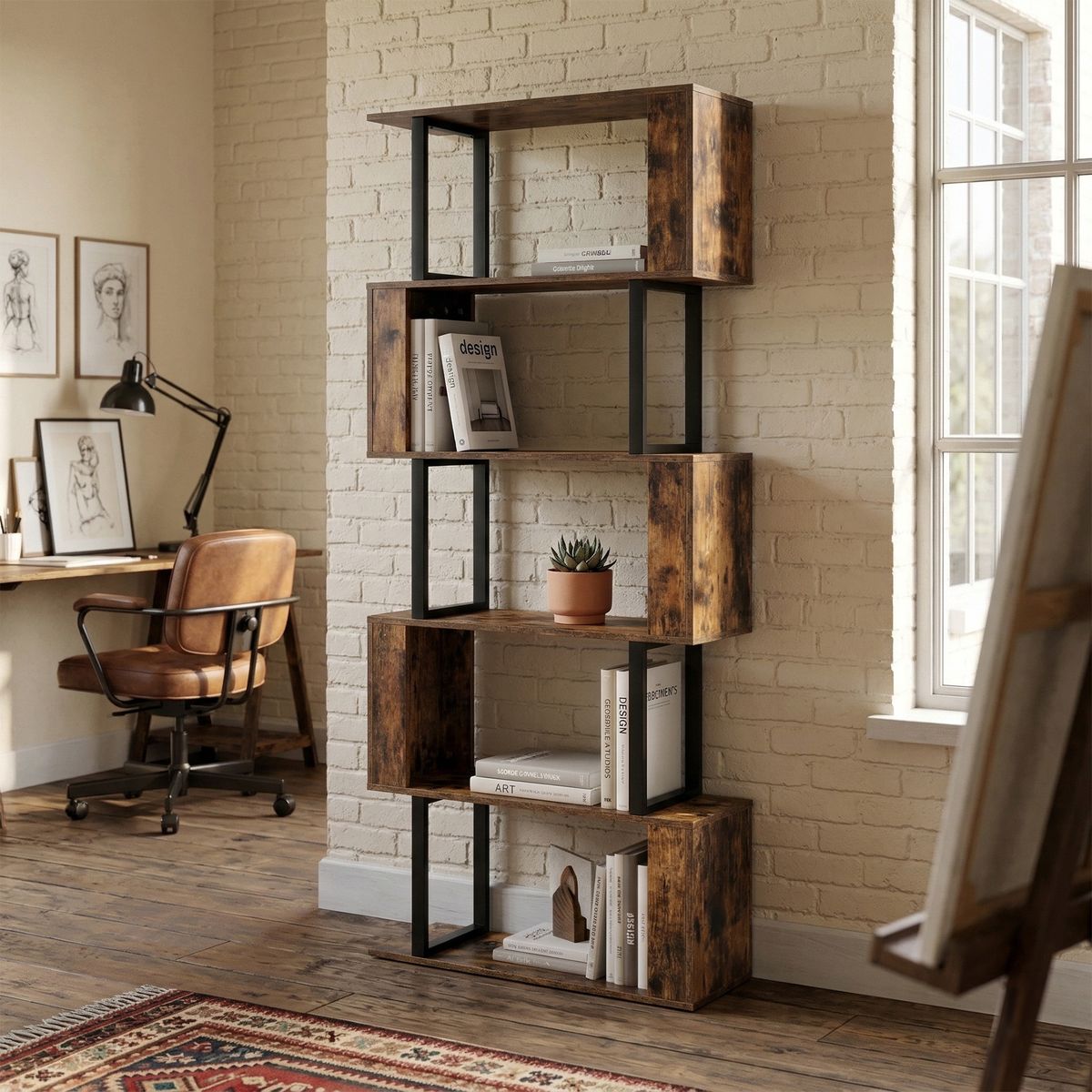 RELAN - Librero Biblioteca Book 5 Relan Estilo Industrial Símil Madera Mango