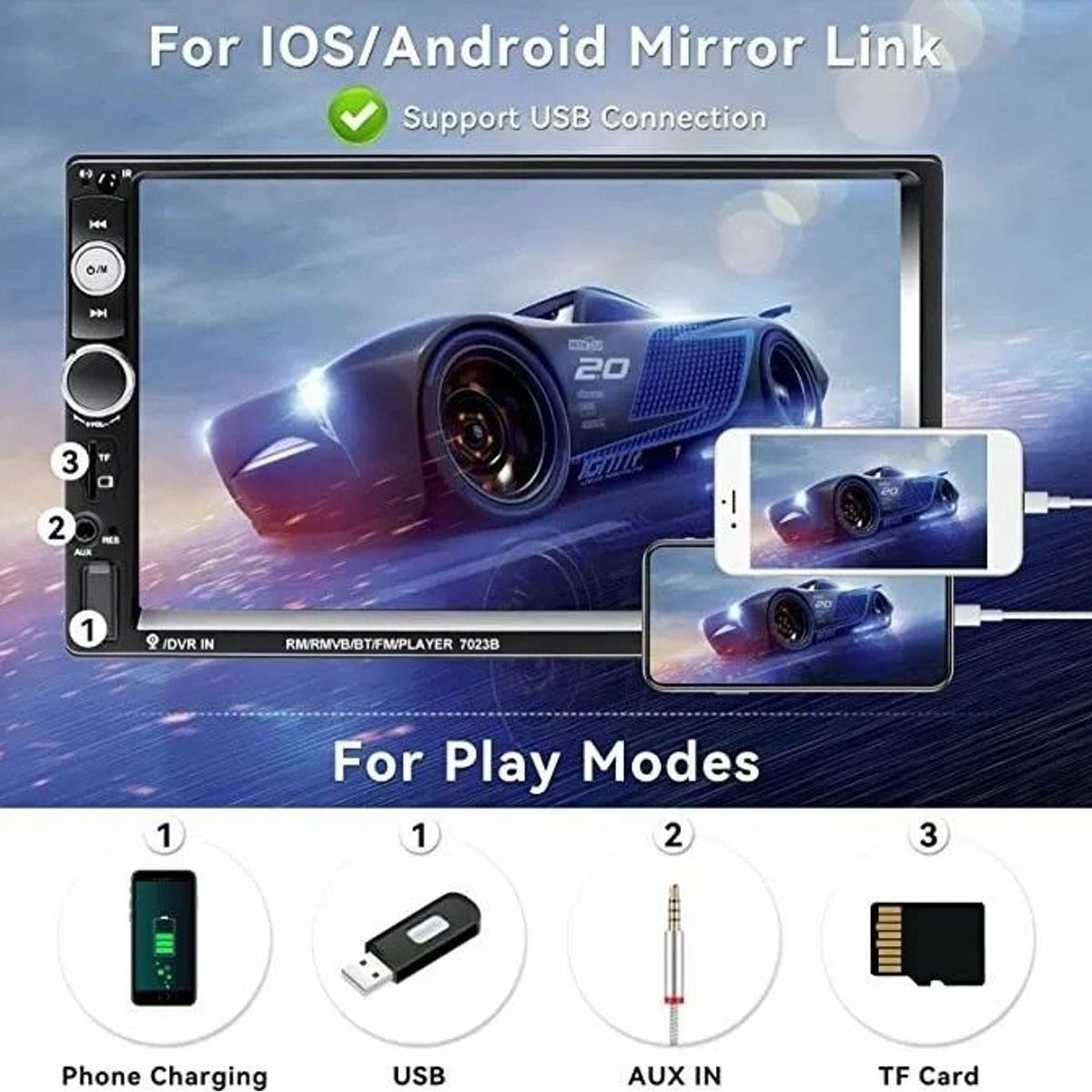 GENERICO - Radio Auto 2 Din Mirror Link+camara Retroceso+comando