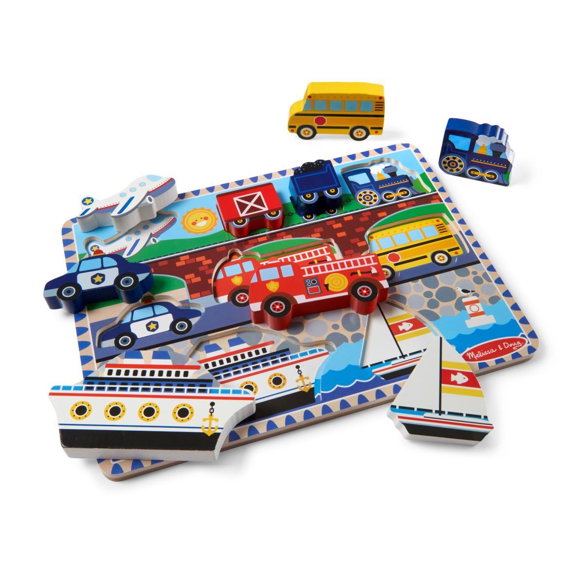 MELISSA & DOUG - PUZZLE ENCAJE DE MADERA 3D MELISSA AND  DOUG - VEHICULOS
