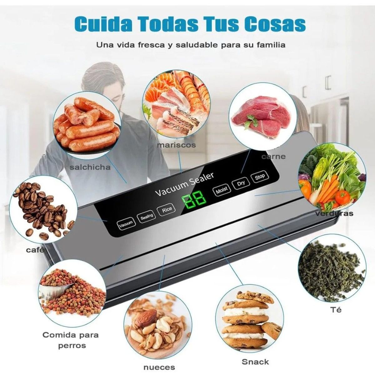 GENERICO - Maquina Selladora Vacío Alimentos 120w 6 En 1 Con 50 Bolsas